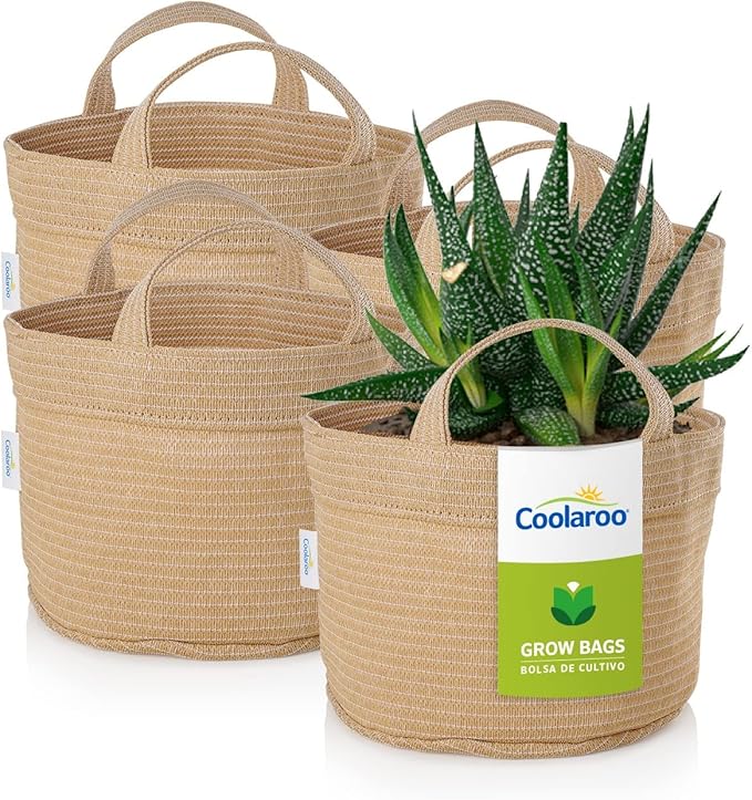 Coolaroo 4-Pack 2 Gallon Heavy Duty Plant/Vegetable/Herb/Fruit Breathable Fabric Grow Planter Pot Bags with Handles, Desert Sand
