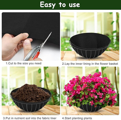 12 x 40 Inch Felt Planter Liner Roll Non-Woven Fabric Coconut Basket Liner Alternative Plant Liner Roll Black Coco Liners Roll Replacement Easy to Cut for Planter Hanging Flower Basket Window Box