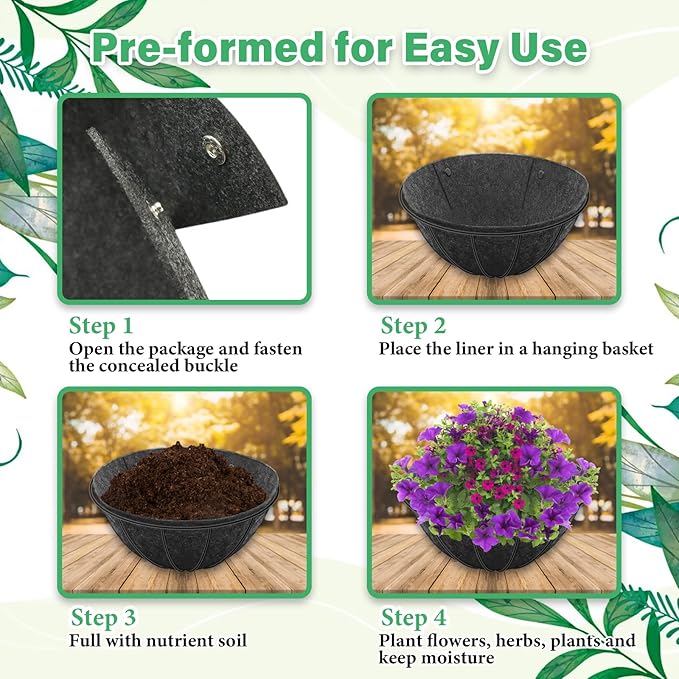 Riare 2 Pack 14 Inch Round Fabric Planter Basket Liner- Hanging Basket Liners Replacement Coco Fiber Liner Alternative for Hanging Basket Flowers (Prevent Birds from Nesting)