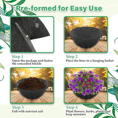 Riare 2 Pack 14 Inch Round Fabric Planter Basket Liner- Hanging Basket Liners Replacement Coco Fiber Liner Alternative for Hanging Basket Flowers (Prevent Birds from Nesting)