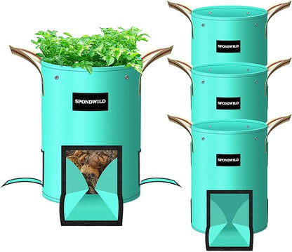 4 Pack 10 Gallon Potato Grow Bags, PE Garden Planter Bag with Breathable Screen Windows and Reinforced Handles for Potatoes, Tomatoes, Carrots and Onions