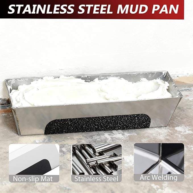 Drywall Skimming Blade Set, Include 24" Skimming Blade, 12" Mud Pan, 7" Drywall Compound Rollers, a Extension Handle and Three Drywall Tools for Drywall/Plaster/Wallboard
