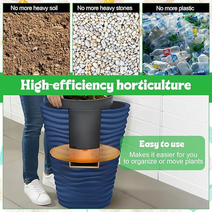 4 Pack Planter Insert, 10 Inch Round Plastic Planter Inserts for Large Pots with Drainage Holes, Use Less Potting Soil, Planter Accessories for Indoor & Outdoor Use