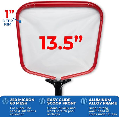 ProTuff Flat Pool Skimmer Net – 2 Year Unconditional Free Replacement – Heavy-Duty Flat Net, Fine Mesh for Leaves, Silt & Pollen – Strong Aluminum Frame, Fits Standard Telescoping Pole