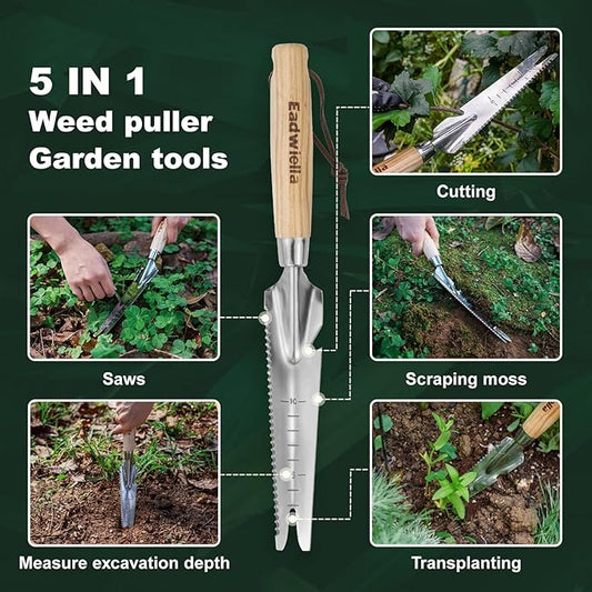 Hand Weeder Trowel Garden Weed Puller Weed Pulling Tool Hand Weeder Cutter Tool for Gardening Weeding Digging Cutting Transplanting Measuring Planting Removing Multi Use Garden Weed Picker Hand Tool