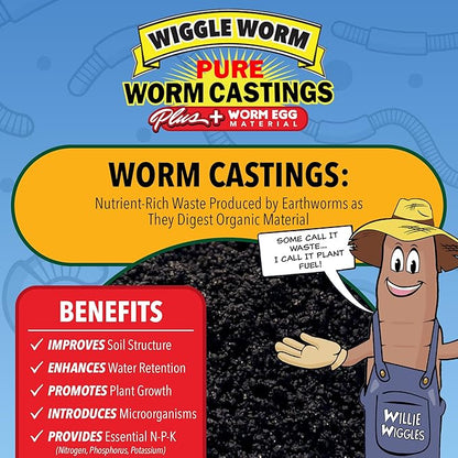 100% Pure Worm Castings Plus Worm Egg Material, 40lbs – Fertilizer and Soil Amendment for Indoor and Outdoor Gardening to Improve Soil Fertility and Aeration - 100% Organic and Odor Free