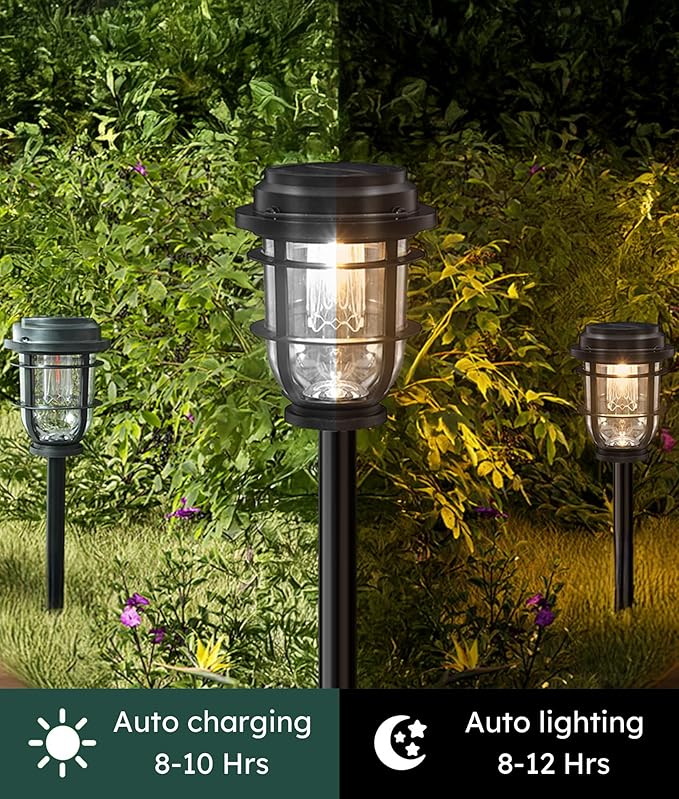 4-Pack Solar Pathway Lights, Bright Auto Garden Lights Decor - Durable Landscape Lighting for Lawn, Patio, Walkway, Driveway, Housewarming Gift Ideas