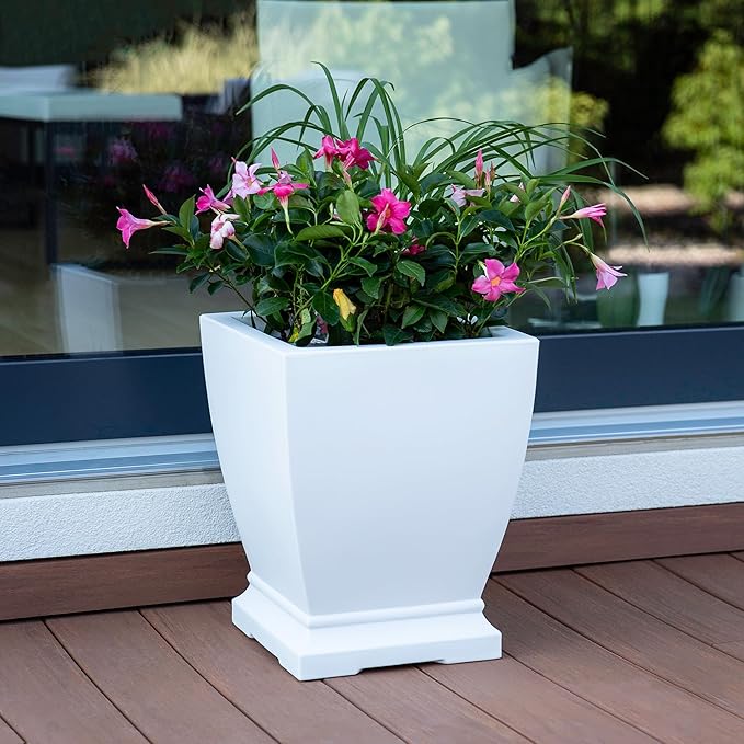 Mayne Inc. Acadia 18in Planter - White - 14.5in x 14.5in x 18in - Polyethylene Planter with Built-in Water Reservoir (5915-W)