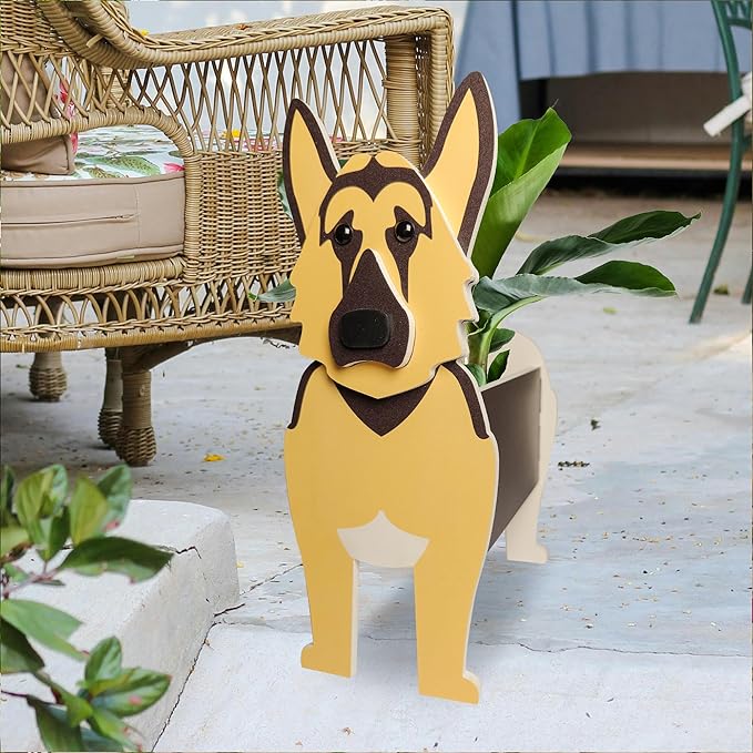 German Shepherd Dog Planter, Cute Animal Shape Flower Planters, Plant Pots for Indoor/Outdoor Garden Decor, Unique Gifts/Souvenirs for Pet Lovers