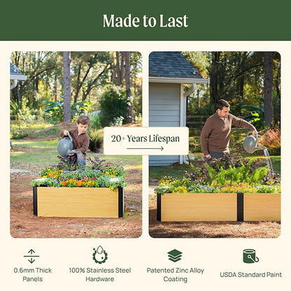 Vego garden Woodgrain Series Raised Garden Bed, 26'' Tall 4' x 8' Wooden-Look Metal Planter Box Outdoor for Gardening Vegetables, Flowers, Herbs