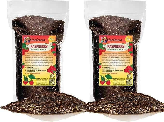 Gardenera Premium Raspberry Potting Soil Mix - Optimal Blend for Thriving and Juicy Berries - 10 Quart