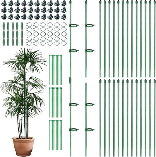 30 Pcs Adjustable Plant Sticks, 12 in Plant Support Sticks Plant Support Stakes with Orchid Clips Garden Ties Plant Support Cage for Potted Plants Indoor Orchid Flower Tomato, Green