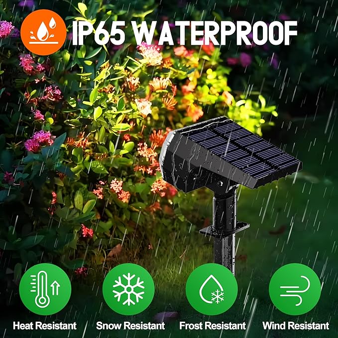 hyrion Solar Spot Lights Outdoor Waterproof, 64 LEDs Bright Solar Spotlights, 3 Lighting Modes Landscape Lights Dusk to Dawn for Outside Yard Tree Garden Pathway, Cool White, 2 Pack