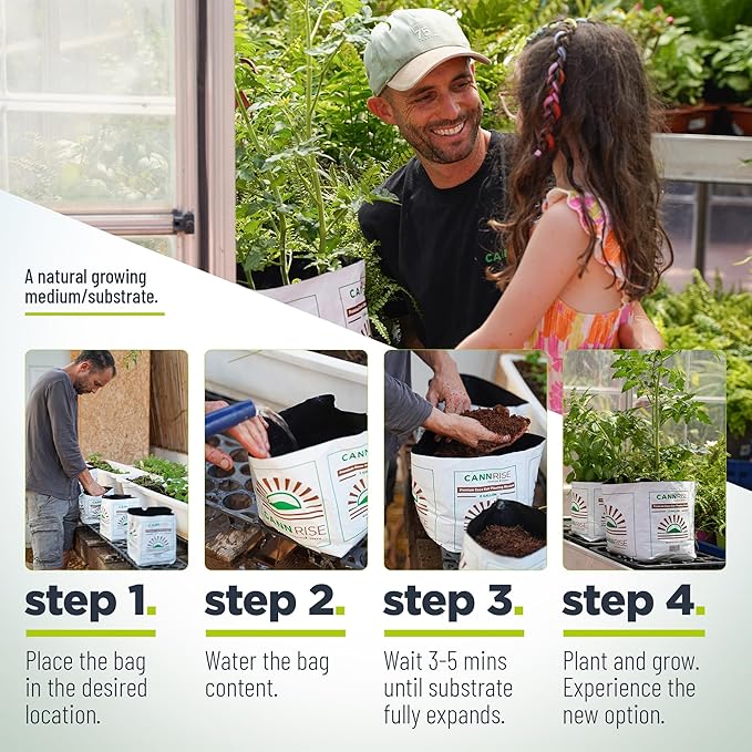 Coco Coir Grow Bags, 5-Pack, 2 Gallons Per Bag - Open-Top, Pre-Filled Compressed Coir Substrate - Plug-and-Plant Eco Bags for Vegetables, Herbs & Flowers - Root-Friendly Aeration Peat-Free Mix