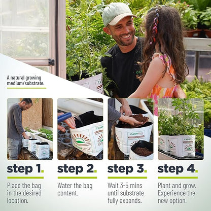 Coco Coir Grow Bags, 5-Pack, 2 Gallons Per Bag - Open-Top, Pre-Filled Compressed Coir Substrate - Plug-and-Plant Eco Bags for Vegetables, Herbs & Flowers - Root-Friendly Aeration Peat-Free Mix