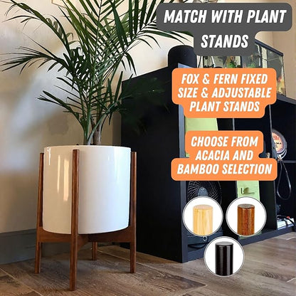 Fox & Fern 10 Inch Plant Pot with Drainage Plug — Premium Lightweight Fiberstone Glossy White Planter - Indoor & Outdoor Planter - 10 Inch Pots for Plants - Weather Resistant & UV Resistant