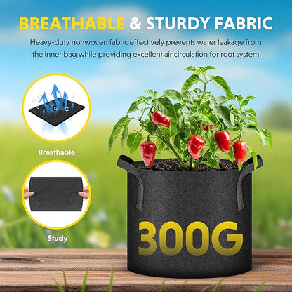 iPower 10 Pack 7 Gallon Grow Bags 300G Thickened Sturdy Plant Fabric Pots with 10 Labels and Handles, Aeration Garden Cloth Planter Bag for Outdoor Fruits, Vegetables and Flowers