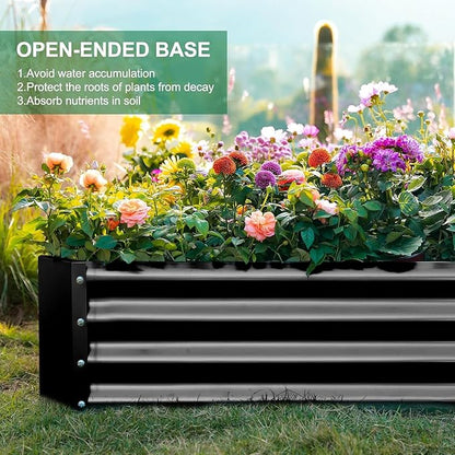 Land Guard 3 Pack 8×4×1ft Galvanized Metal Raised Garden Bed, Metal Planter Kit Box Outdoor for Deep-Rooted Vegetables, Flowers, Green and Herbs, Gray