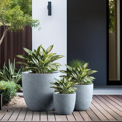 Kante Round Concrete Planter Set of 3, Large Outdoor Indoor Plant Pots with Drainage Hole, 10/14/18-Inch Diameter Flower Pots for Patio, Garden and Home, Slate Gray