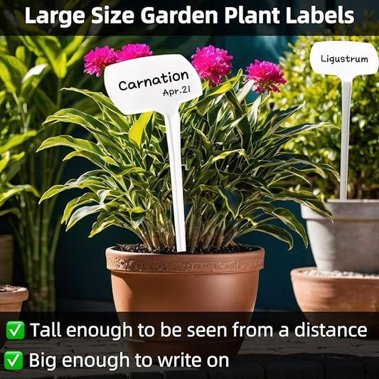 14.1'' Tall Plant Markers, Large Plant Labels for Outdoor Garden Waterproof Durable T-Type Plastic Garden Labels, Perfect for Herbs, Flowers, Vegetable with a Marker Pen (12PCS)