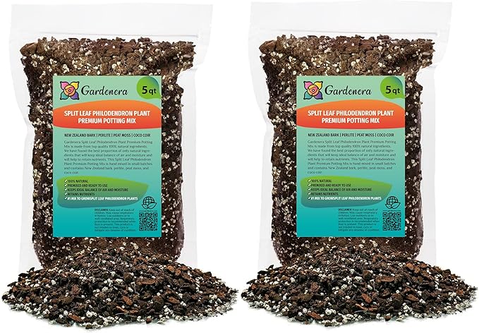 Planting Mix for Split Leaf Philodendron - Promotes Steady Growth and Vibrant Leaves by Gardenera - 10 Quart (2 Bags of 5 Quart)