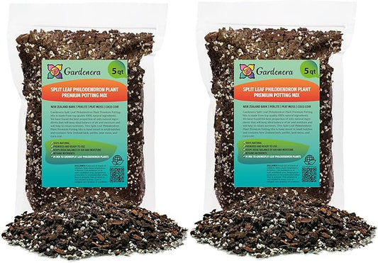 Planting Mix for Split Leaf Philodendron - Promotes Steady Growth and Vibrant Leaves by Gardenera - 10 Quart (2 Bags of 5 Quart)