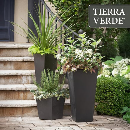 Tierra Verde 2-Pack Indoor & Outdoor Self-Watering Square Planters, Small, Sonata, Black - Planter Containers for Plants and Flowers - Gardening and Landscaping Accessories