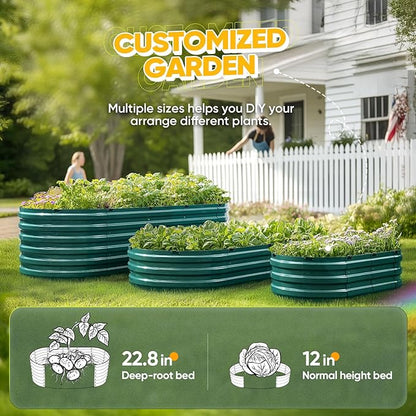 KING BIRD Raised Garden Bed Kit 2025 Upgraded Quick-Setup Galvanized Planter Garden Box Outdoor for Gardening, Vegetables, Flowers, 74x36x12 in, Green