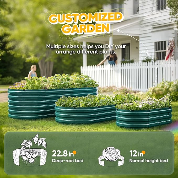 KING BIRD Raised Garden Bed Kit 2025 Upgraded 10-Minute Assembly Galvanized Planter Garden Box Outdoor for Gardening, Vegetables, Flowers, 47x24x12 in, Green