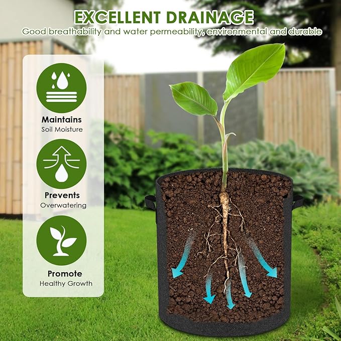 12-Pack 5 Gallon Thickened Non-Woven Breathable Plant Grow Bags, Fabric Inflatable Pots Flowerpots with Handles, Fabric Plant Bags, Black.