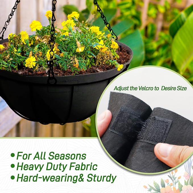 8 Pack 14 Inch Fabric Planter Basket Liner- Felt Flower Pot Liners Replacement Coco Fiber Liner for Hanging Basket Flowers Round Hanging Basket Liners Prevent Birds from Nesting