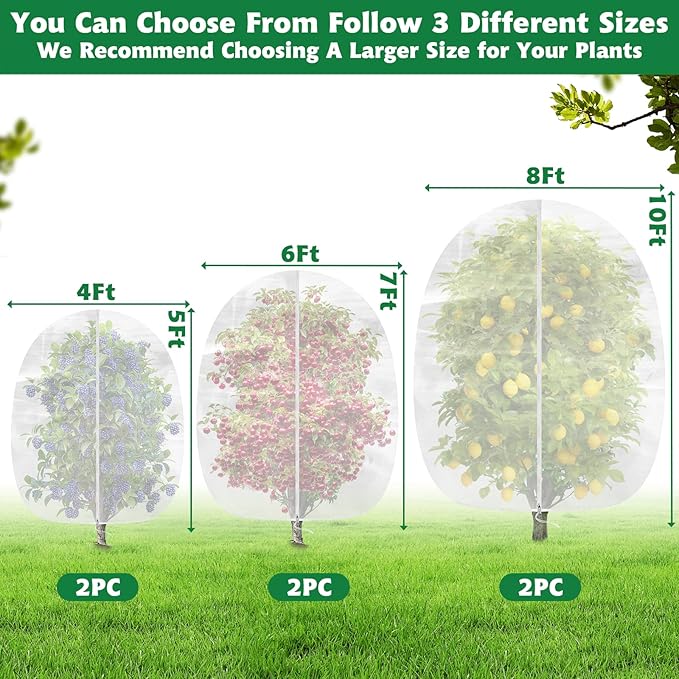 Evoio Bird Netting for Garden Plant Fruit Tree Protection Large Blueberry Bushes Netting Covers Bags with Zipper, 6 x 7 ft Shrubs Bush Tomato Strawberry Berry Barrier Mesh Cover Net Protector (2 Pcs)