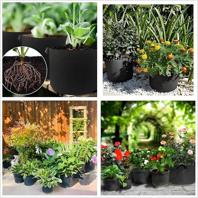 10-Gallon Grow Bags, (10 Pack) Thickened Aeration Fabric Growing Pots Planters with Handles for Planting Vegetables Plants, Black