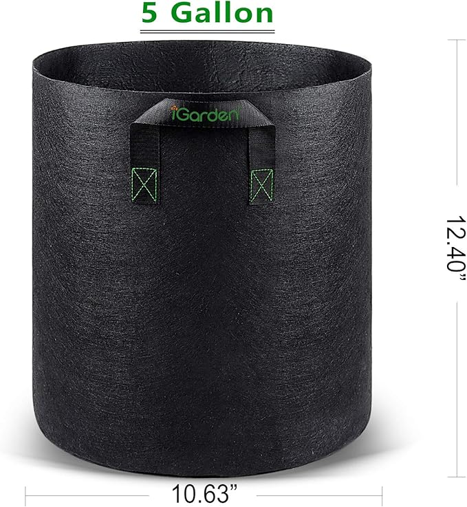 iGarden Grow Bags Tall, 5 Gallon Grow Pots 6 Pack with Handles, Heavy Duty 280G Thickened Nonwoven Fabric Plant Bag for Vegetables, Black