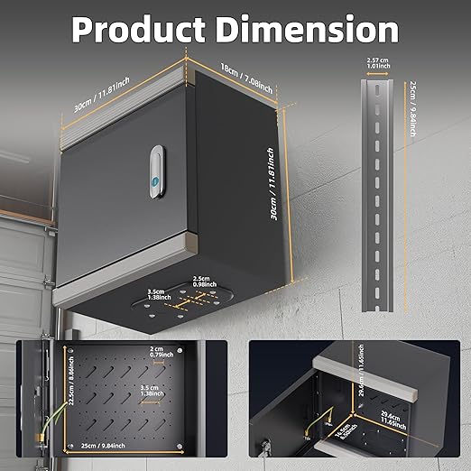 Joinfworld Outdoor Electrical Metal Box 11.8" x 11.8" x 7" Weatherproof Outdoor Junction Enclosure Steel Box with Lock Din Rail Cable Gland