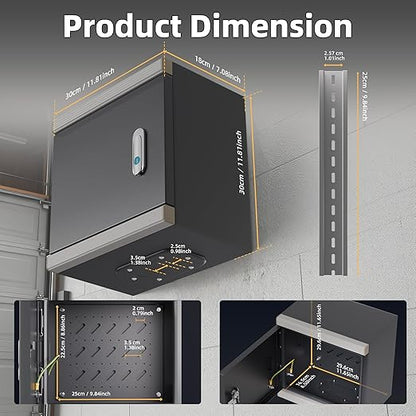 Joinfworld Outdoor Electrical Metal Box 11.8" x 11.8" x 7" Weatherproof Outdoor Junction Enclosure Steel Box with Lock Din Rail Cable Gland