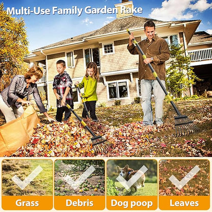 Rake for Leaves, Leaf Garden Rake, Yard Rakes for Lawns Heavy Duty, Metal Tools with 9" Small Narrow Head, 37”-79” Adjustable Long Handle, 11 Steel Tines, Quick Clean up Tool for Shrub, Camping
