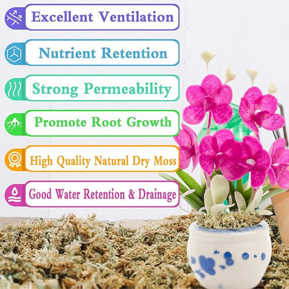 Legigo 1.2LBS Premium Sphagnum Moss for Plants- 20QT Natural Succulent Carnivorous Plant Moss Dried, Long Fiber Orchid Moss for Orchid Repotting Succulent Sarracenia Potted Plants Gardening & Reptiles