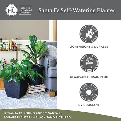 The HC Companies Santa Fe Round Self-Watering Pot - Lightweight Plastic Planter for Herbs & More - Durable Plant Pots for Indoor Plants & Outdoor Plants (12” Pebble Gray, Pack 1)