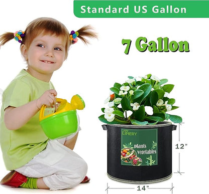 LINERY 10-Pack 7 Gallon Grow Bag Planting Black Heavy Duty Thickened Grow Bag with Handles Non-Woven Fabric Plant Pots (10-Pack 7 Gallon)