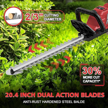 Cordless Hedge Trimmer Compatible with Milwaukee M18 Battery, 20-Inch Electric Hedge Trimmer, Battery Powered Brushless Bush Trimmer, 2/3'' Cutting Capacity, Lightweight & Rotatable Handle(No Battery)