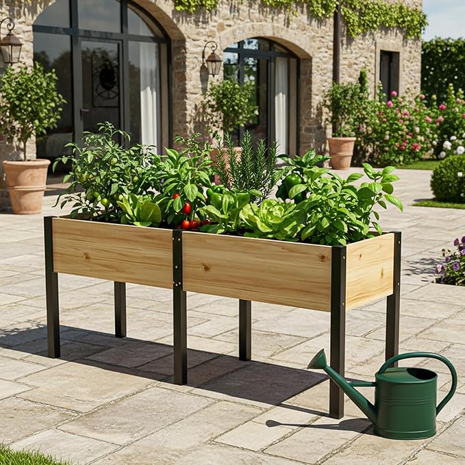 DoCred Raised Garden Bed, 70.9" x 22.8" x 31.5" Large Elevated Wooden Horticulture Planter Box with Metal Legs Standing Growing Bed Planter for Gardening, Balcony, Backyard, Patio