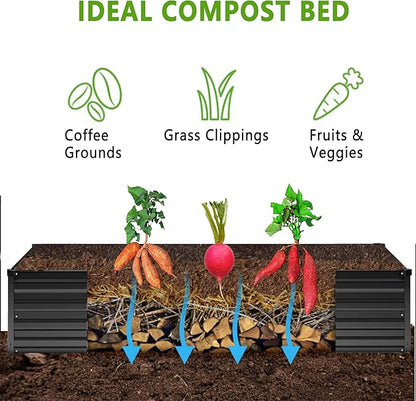 2PCS 12x2x1FT Galvanized Raised Garden Bed Kit,Vegetable Boxes-Rectangle Metal Flower Box,Large Planter Raised Beds Outdoor Garden for Planting,Fruit,Herb-Black