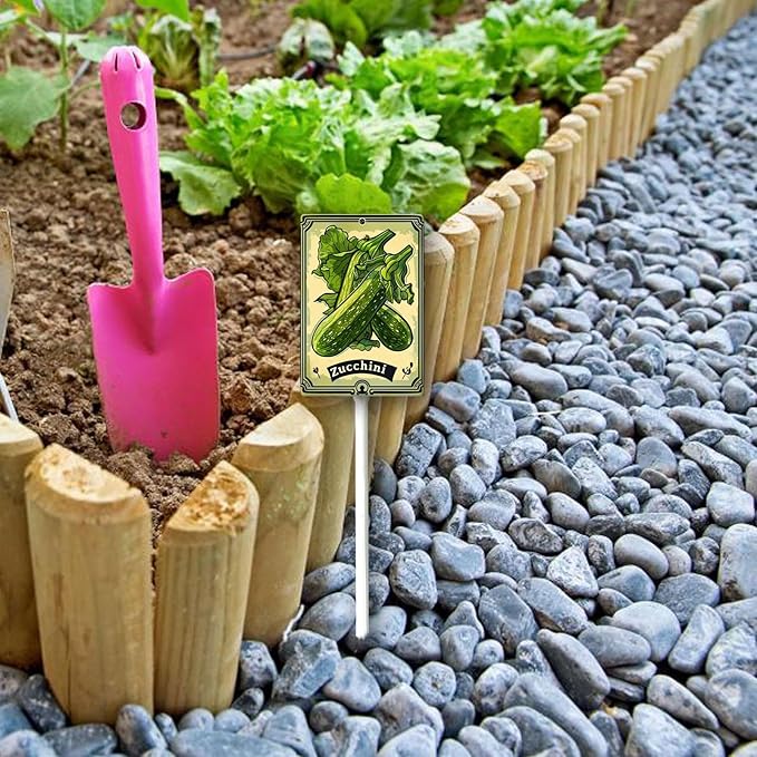 Uptell Vegetable Garden Zucchini Yard Sign Label With Stake Plant Markers For Outdoor Plants Waterproof 7x8.8inch Nursery Garden Outdoor Sign