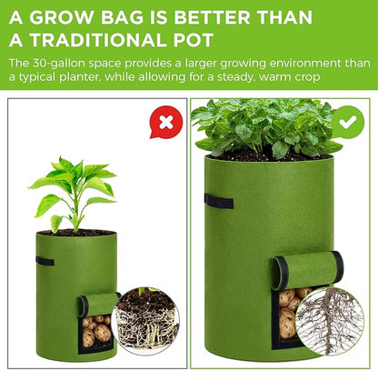 2 Pack 30 Gallon Potato Grow Bags with Harvest Window, Durable Garden Planter Bags with Handles for Potatoes, Tomatoes, and Vegetables - Indoor & Outdoor Gardening Supplies (Green)