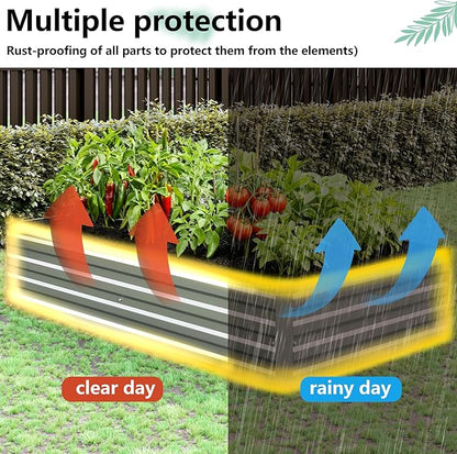 Vengarus 2 Pack 12x4x1FT Galvanized Raised Garden Bed Kit, Outdoor Metal Planter Box for Vegetables, Rectangular Steel Container, Easy Assembly (Sliver)