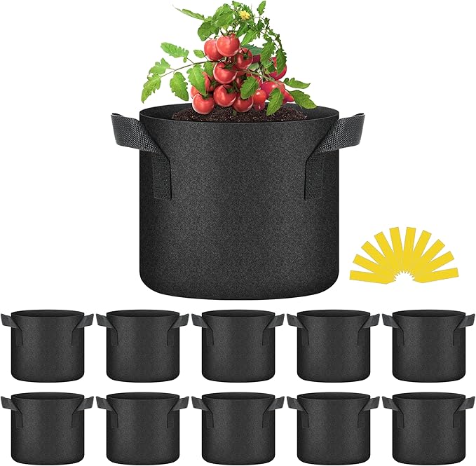 YSSOA 10-Pack 3 Gallon Grow Bags, Aeration Nonwoven Fabric Plant Pots with Handles, Heavy Duty Gardening Planter for Potato, Tomato, Vegetable and Fruits, Black 2024 Version