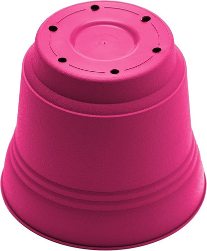 Bloem Saturn 7" Fuchsia Round Resin Planter Pot with Snap-in Saucer for Indoor and Outdoor Gardening, 4-Pack