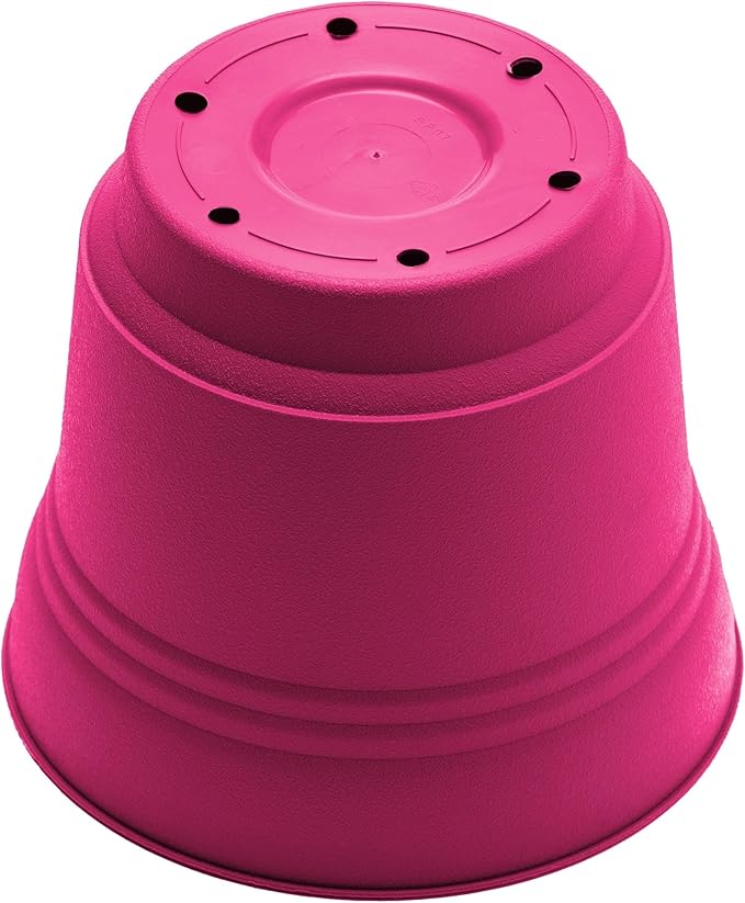 Bloem Saturn 7" Fuchsia Round Resin Planter Pot with Snap-in Saucer for Indoor and Outdoor Gardening