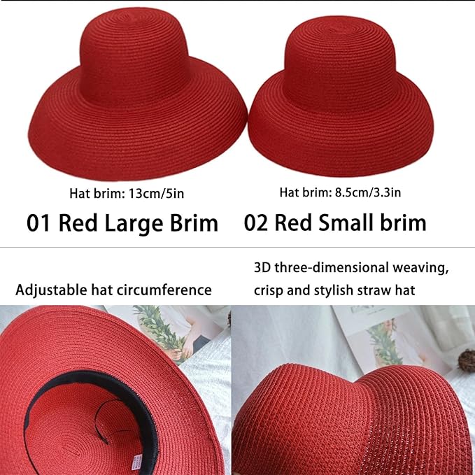 Wide-Brim Classic Elegant Style Foldable Straw Hat Women's Retro UV Resistant Sun Hats for Outdoor, Beach and Travel